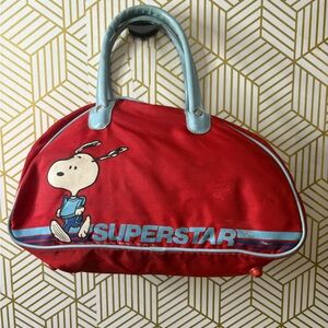1970s Vintage Red Snoopy 'SUPERSTAR' Tote Bag with Light Blue Handles